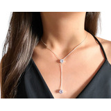 Colar Gravatinha Ponto De Luz Zirconia Folheado Prata Linda