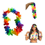 Colar Havaiano Neon Tecido Colorido Kit 24 Unidades