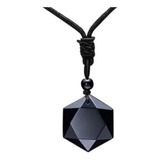 Colar Hexagrama Pedra Obsidiana Negra Estrela Hexagonal