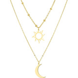 Colar Longo Duplo Lua Sol Aço Inox Presente Mãe Não Preteja