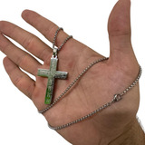 Colar Masculino Corrente Cruz Aço Inoxidável Crucifixo Prata