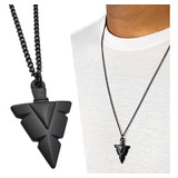 Colar Masculino Corrente Preta Cordão Flecha Tribal
