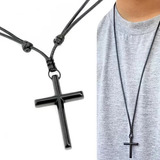 Colar Masculino Crucifixo Cruz Preto Fosco