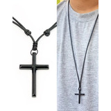 Colar Masculino Crucifixo Cruz Preto Fosco
