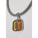 Colar Ouro Branco De Pingente Topázio Amarelo Lapidado Lindo