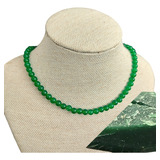 Colar Pedra Jade Imperial Natural 6mm Fio De Aço 316l