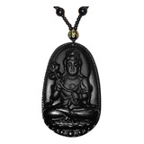 Colar Pingente Buda Flor Lótus Espiritual Relevo Preto 30 Cm