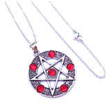 Colar Pingente Pentagrama Estrela 5 Pontas C strass Vermelho