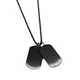 Colar Placas Dog Tag Militar Preto Corrente Aço Inoxidável