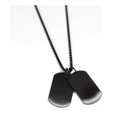 Colar Placas Dog Tag Militar Preto Corrente Aço Inoxidável