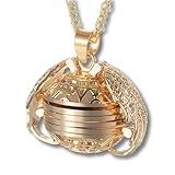 Colar Relicário Memoirs Com Espaço Para 4 Fotos - Cobre Dourado Com Design Vintage E Valor Afetivo - Bolsa De Veludo