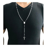 Colar Terço Religioso Rosário Masculino Bolinha 5mm De Prata
