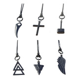 Colares Masculinos Couro Tribal Cruz Asa Triangulo Kit C 06