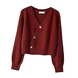 Colaxi Mulheres Malha Cardigan Suéter Estilo Vintage Casaco Outerwear Para Esporte Ao Ar Livre Borgonha