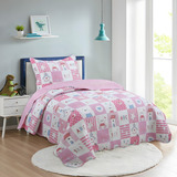 Colcha Infantil Teen Cobre Leito Solteiro 2 Peças Patchwork Cor Poá Rosa
