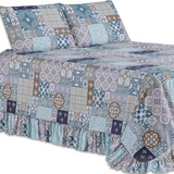 Colcha Vianelli Premium King 3 Peças Percal 400 Fios Toque Macio Zoom Azul Patchwork