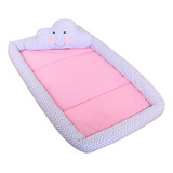 Colchonete Para Bebê Chevron Azul Almofada Nuvem 02 Pçs Cor Rosa