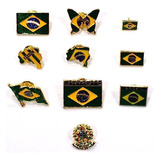 Coleção 10 Bótons Pins Tema Do Brasil Bandeira Mapa Souvenir