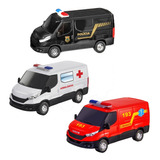 Coleção 3 Vans Iveco Policia Resgate E Ambulância Realistas