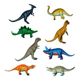 Coleção 8 Dinossauros De Borracha Miniatura