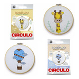 Coleção Bordado Círculo 2 Kits Safari Completos Ponto Cruz