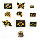 Coleção C 10 Bótons Pins Tema Brasil Bandeira Mapa Souvenir