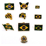 Coleção C 10 Bótons Pins Tema Brasil Bandeira Mapa Souvenir