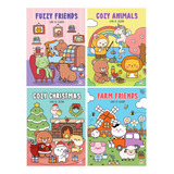 Coleção Livros De Colorir Boggie Goods 4 Vols Fuzzy Friends Cozy Christmas Cozy Animals Farm Friends