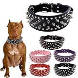 Coleira Cravejada Para Cães Coleiras De Couro PU Epesiri Rebite Durável Ajustável Para Animais De Estimação Médios E Grandes Pitbull Bully Dog Rottweiler Vermelho M