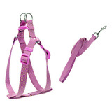 Coleira E Guia Cachorro Com Peitoral Para Pets Correias Gato Cor Rosa