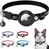 Coleira Para Gatos Com Suporte De Airtag Coleira Refletiva Ajustável Para Gatos Com Sino Integrado Coleira De Gatinho GPS Rastreador Para Meninas Meninos Gatos Filhotes Vermelho