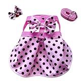 Coleira Peitoral Rosa Com Bolinha Guia Pet Saia Vestido Roupa Cachorro Gato Lacinho M