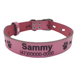 Coleira Personalizada Cachorro Couro Cor Rosa tam M g 