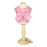 Colete Com Laço E Guia Pata Chic Grid Rosa Para Cães E Gatos