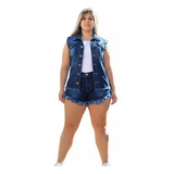 Colete Feminino Jeans Plus Size Até 58 Desfiado Moda De Luxo