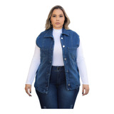 Colete Feminino Jeans Plus Size Com Lycra Gg Ao G3