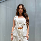 Colete Feminino Maxi Alfaiataria Jeans Alongado Social Moda