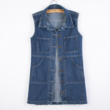 Colete Jeans Casaco Comprido Casaco Casual Feminino Colet