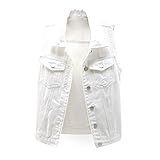 Colete Jeans Feminino Jaqueta Denim Rasgado Sem Mangas Com Botões Branco GG