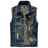 Colete Jeans Masculino Casual Sem Mangas Colete Jeans Vintage Com Botões Azul Medium