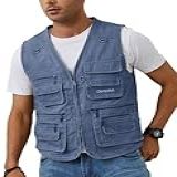 Colete Jeans Masculino Gihuo Casual Algodão Bolsos Pesca Foto Jornalista Azul 3X Large