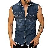 Colete Jeans Masculino Vintage Sem Mangas Colete E Jaqueta De Manga Comprida Masculina Azul XXG