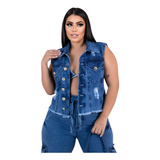 Colete Jeans Plus Size Feminino Usar C Saia Vestido Calça