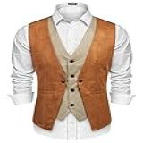 Colete Masculino De Camurça COOFANDY Em Camadas Estilo Colete Colete Rust Medium