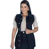 Colete Max Preto Feminino Jeans Com Elastano Alongado Luxo