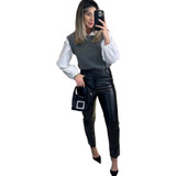 Colete Pulôver Feminino Em Tricô Mousse Cor Cinza