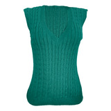 Colete Pulover Tricot Trançado Gola V Moda Feminina