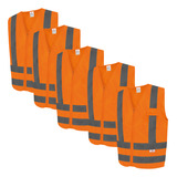 Colete Refletivo De Segurança Laranja Sinalização Kit 5