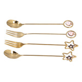 Colher De Café Com Pingente Golden Star E