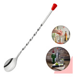 Colher De Coquetel Drink Bailarina Inox 29cm Ponta Vermelha